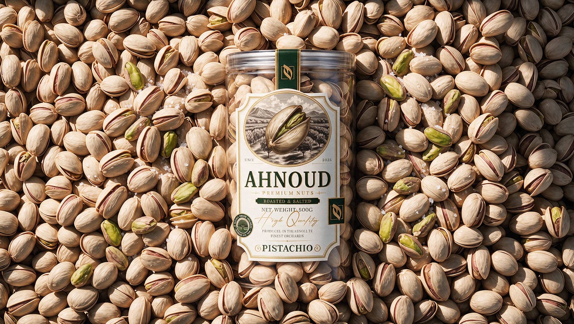 Pistachio cans bedded in kernels
