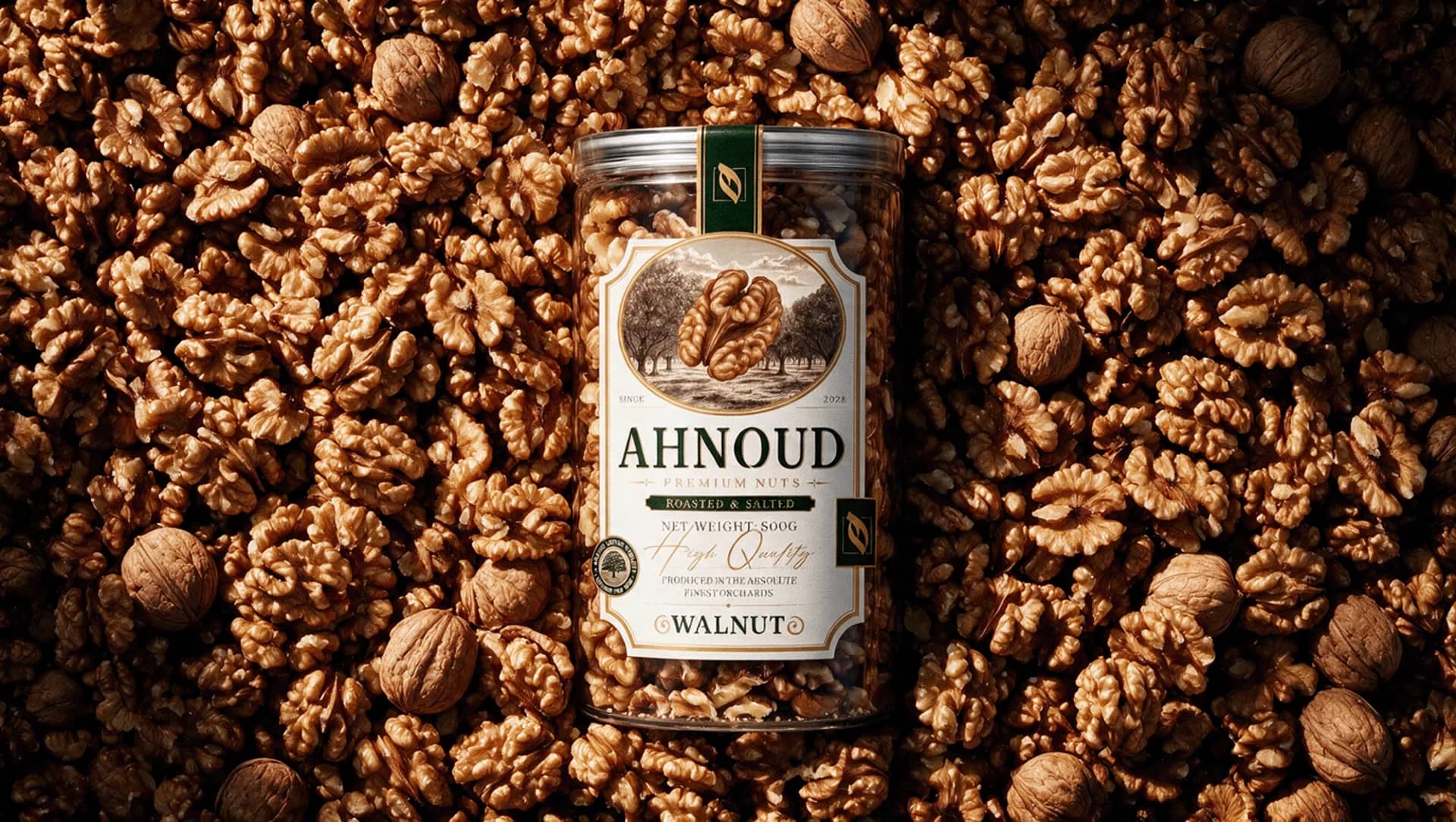 Walnut can bedded in kernels