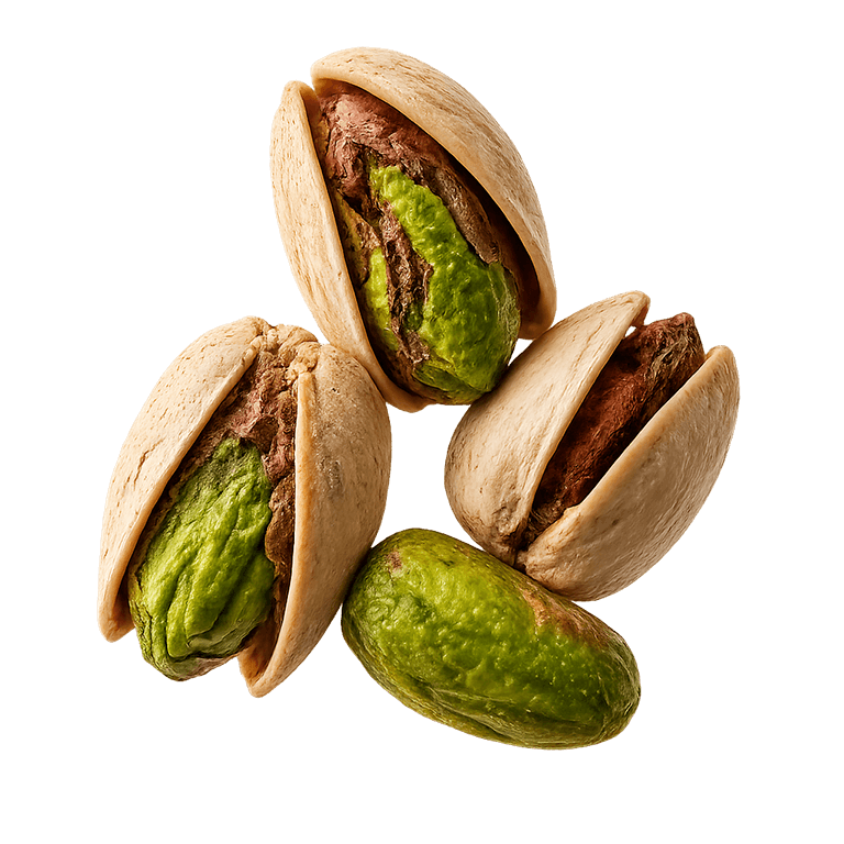 Ahnoud pistachios, shells open to show the kernels